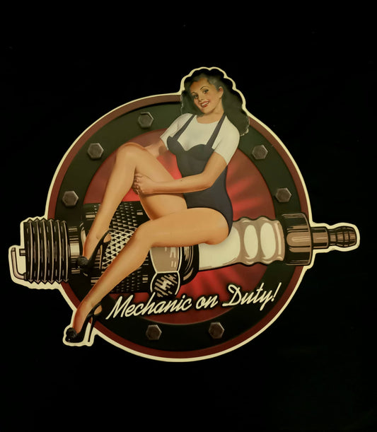 Blechschild "Mechanic on Duty Girl"