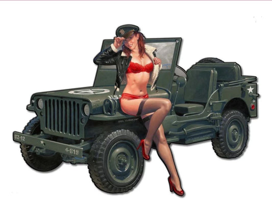 Blechschild " Willys Overland Pinup"