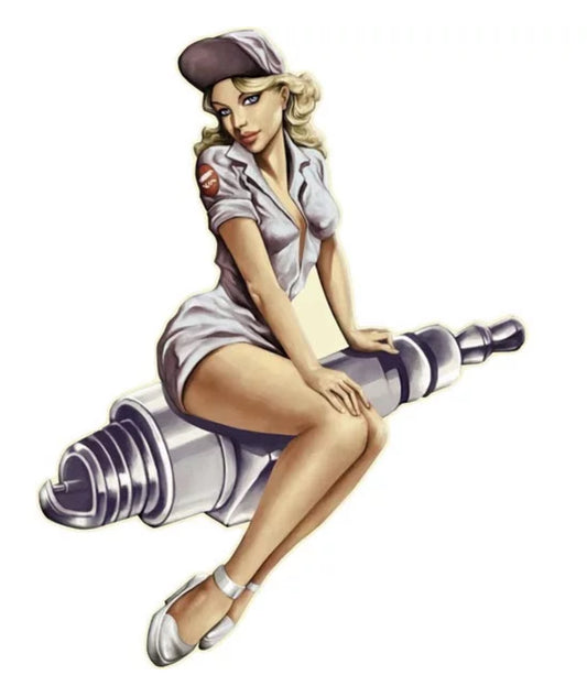 Blechschild "Pinup Sparkplug grey"