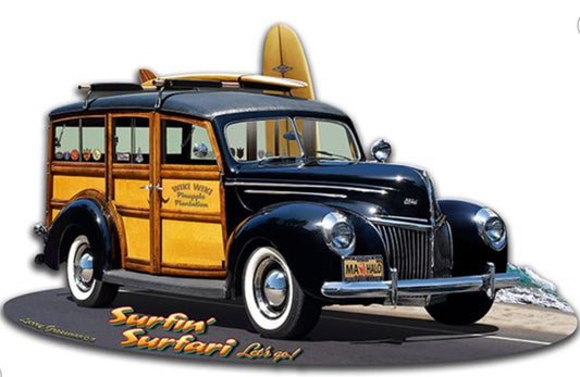 Blechschild "Hot Rod Woody Surfin Surfari"