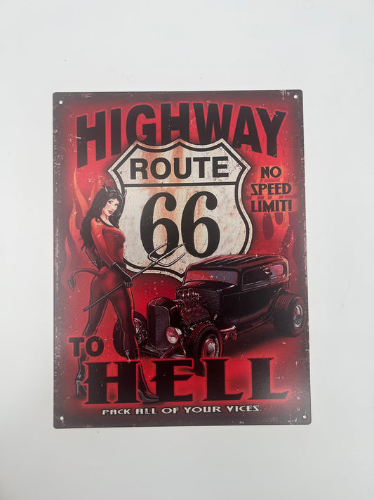 Blechschild "Highway Route 66 Hell"