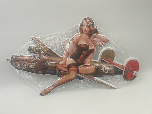 Blechschilder "Pinup mit Flugzeug"