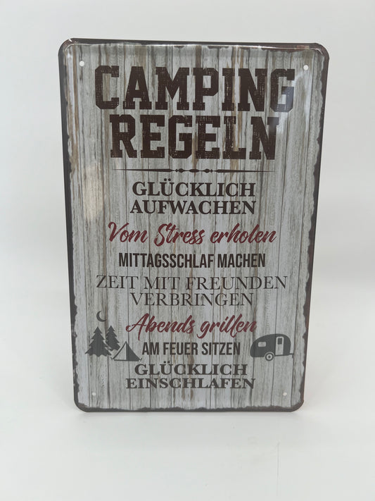 Blechschild "Camping Regeln"