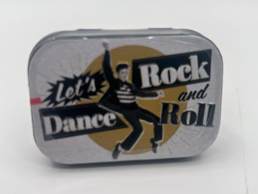 Blechdose "Lets Dance Rock and Roll" gefüllt mit Pfefferminzdragees