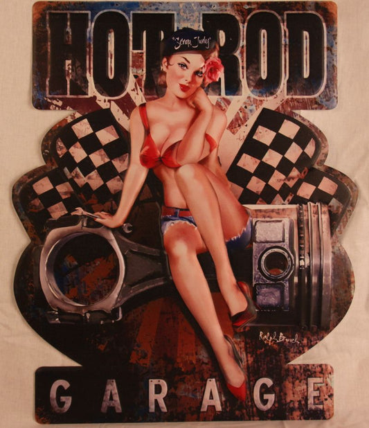 Blechschild "Pinup - Hot Rod Garage"